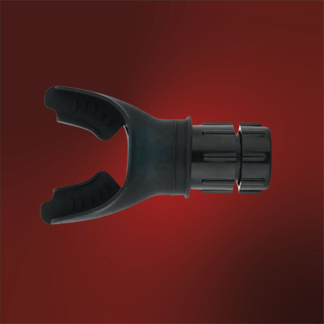 Black metal fitting on a red background