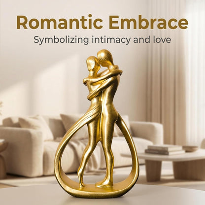 Nordic Love Couple Statue Valentine'S Day 5.2 Inch Resin Golden Love Statue Romantic Elegant Figurine Couple Sculpture Home Shelf Livingroom Decor Gifts