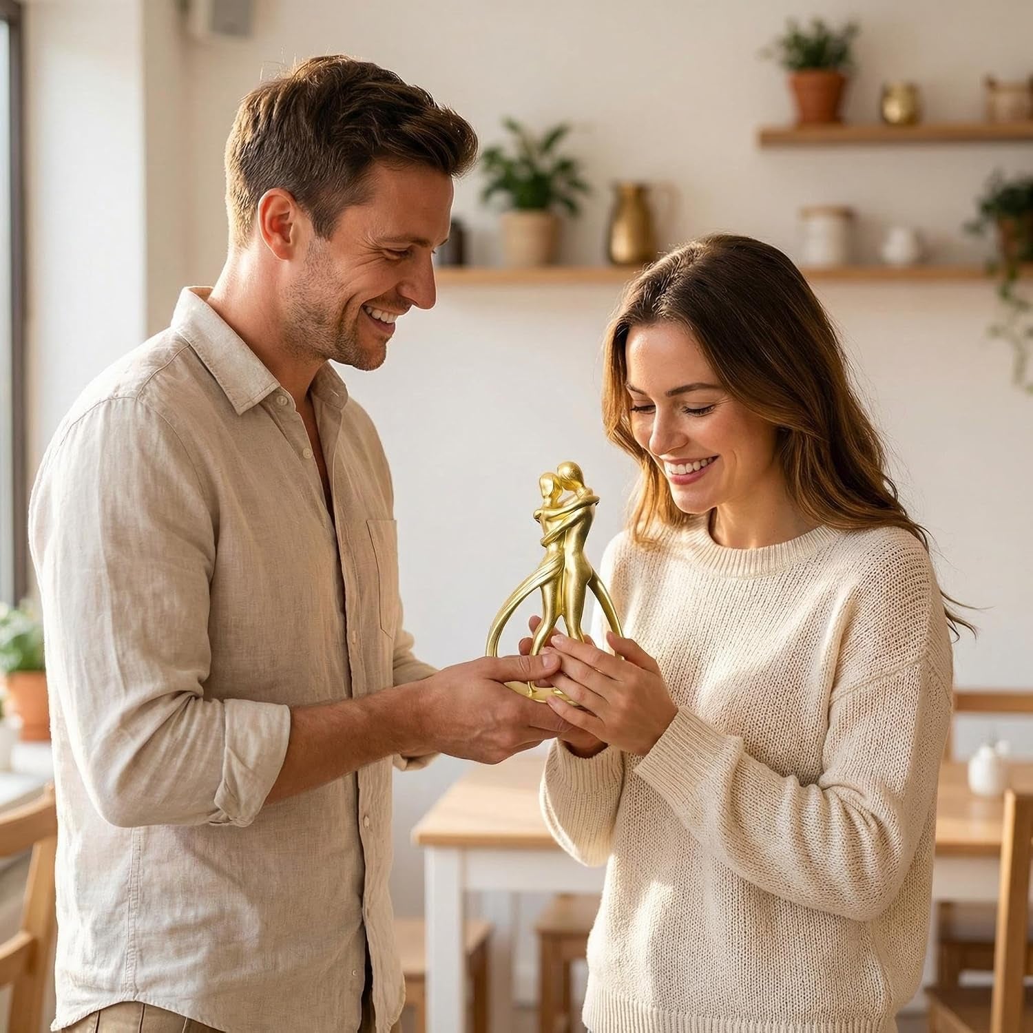 Nordic Love Couple Statue Valentine'S Day 5.2 Inch Resin Golden Love Statue Romantic Elegant Figurine Couple Sculpture Home Shelf Livingroom Decor Gifts