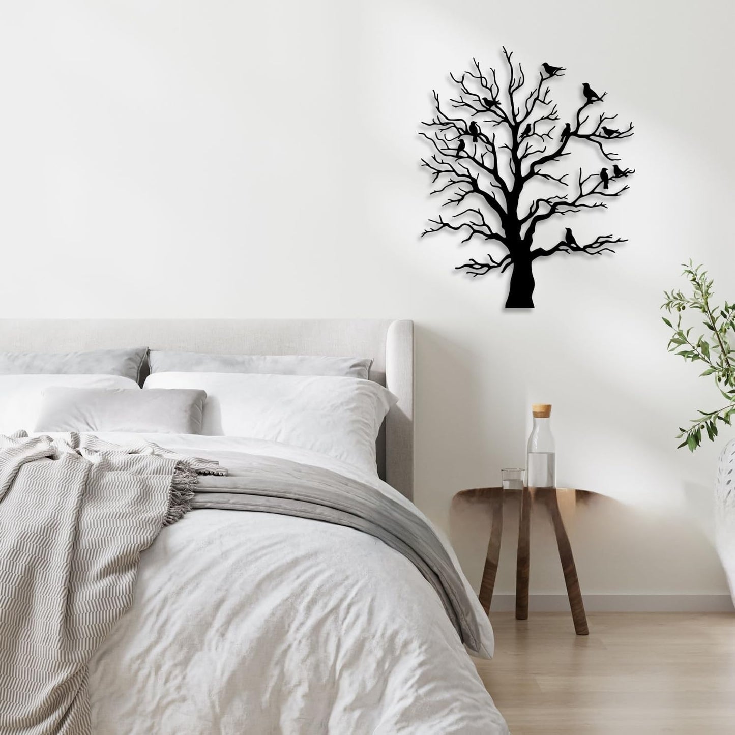 Tree Bird Metal Wall Decor - Rustic Farmhouse Room Decor Simple Black Wall Art Home Decor for Living Room, Bedroom, Dining Room, Courtyard (Black)