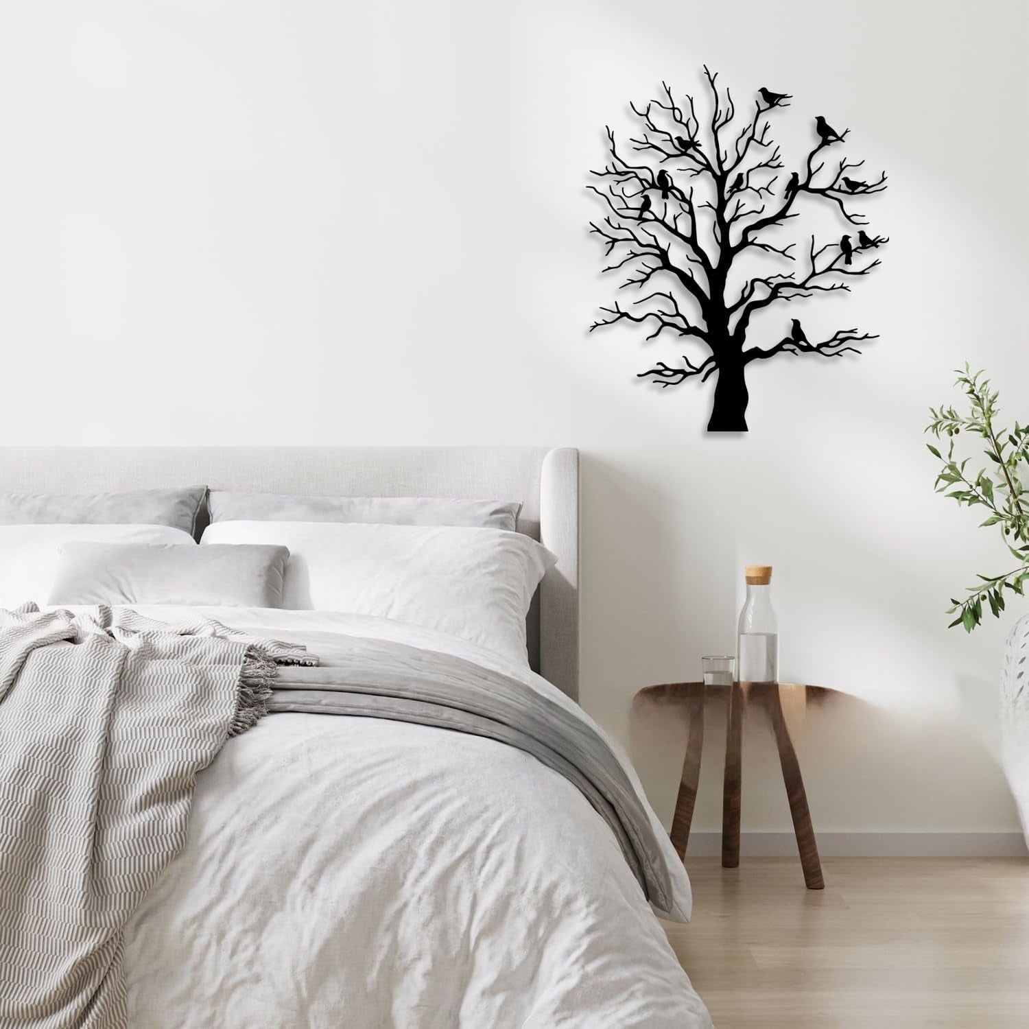Tree Bird Metal Wall Decor - Rustic Farmhouse Room Decor Simple Black Wall Art Home Decor for Living Room, Bedroom, Dining Room, Courtyard (Black)