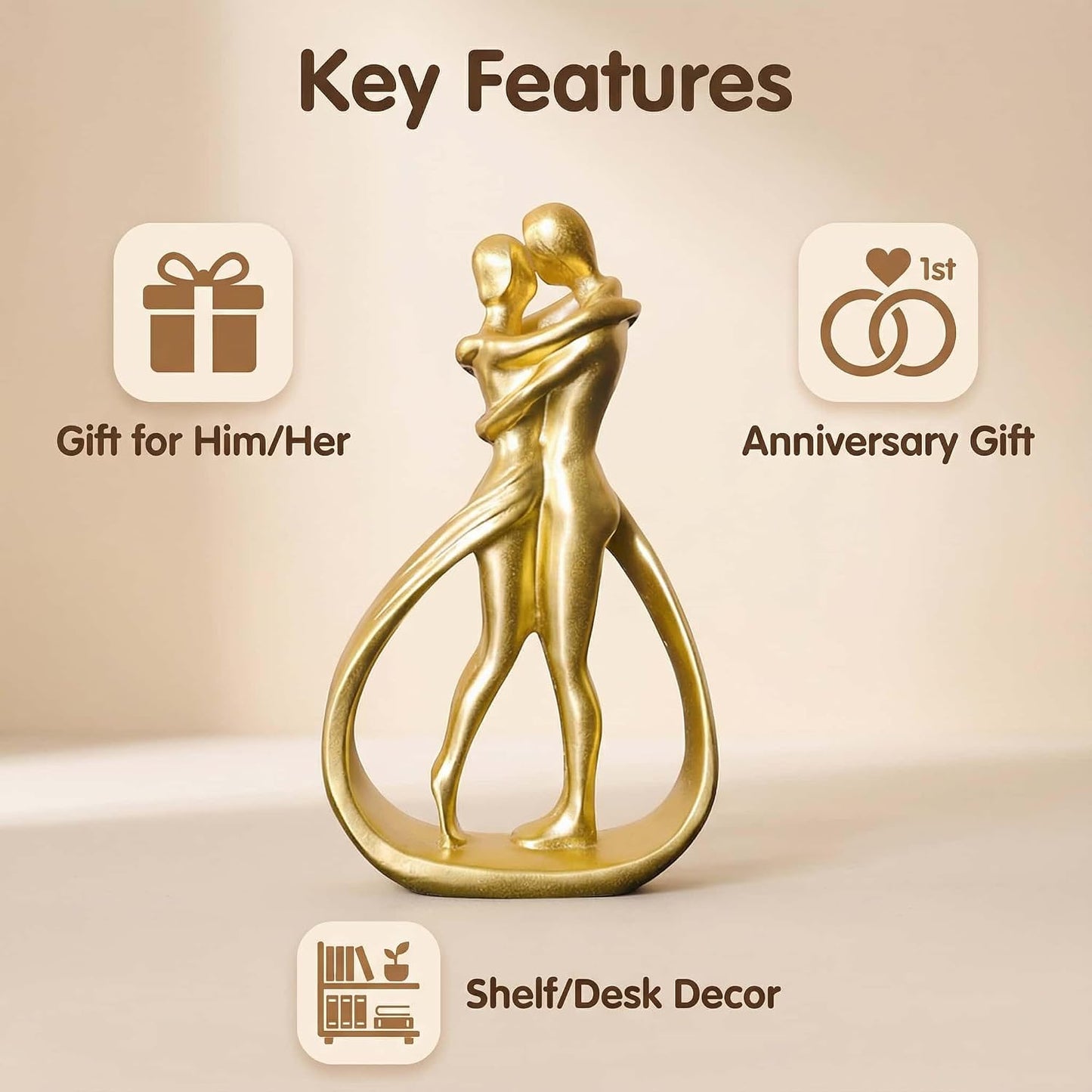 Nordic Love Couple Statue Valentine'S Day 5.2 Inch Resin Golden Love Statue Romantic Elegant Figurine Couple Sculpture Home Shelf Livingroom Decor Gifts