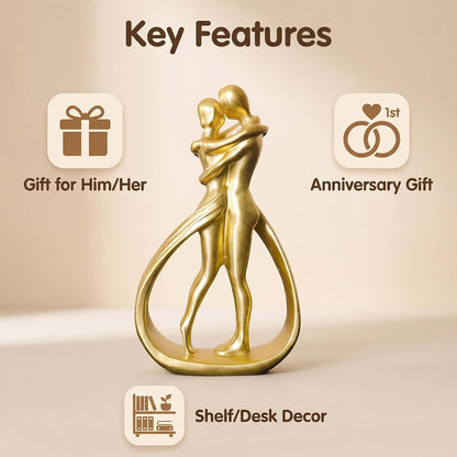 Nordic Love Couple Statue Valentine'S Day 5.2 Inch Resin Golden Love Statue Romantic Elegant Figurine Couple Sculpture Home Shelf Livingroom Decor Gifts