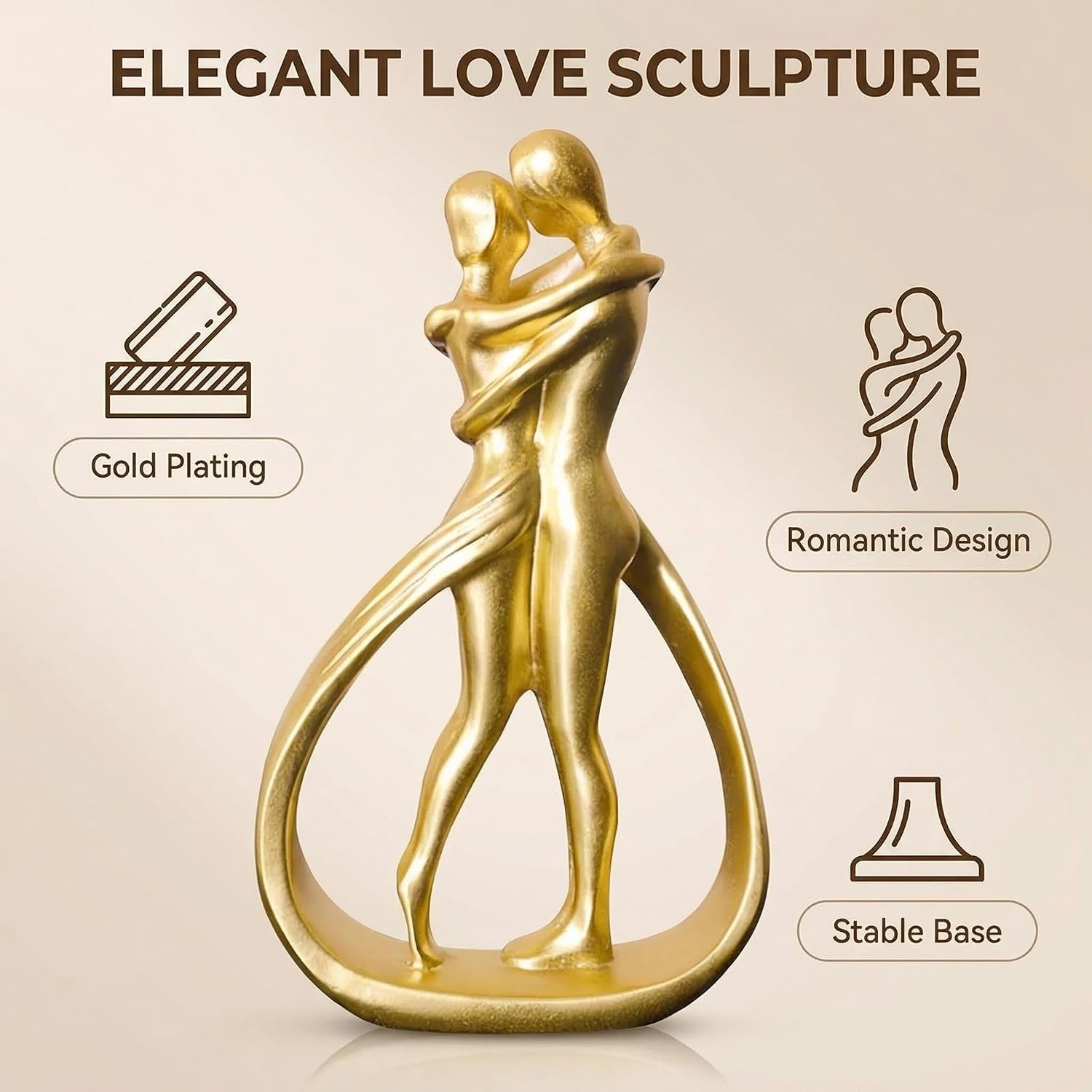 Nordic Love Couple Statue Valentine'S Day 5.2 Inch Resin Golden Love Statue Romantic Elegant Figurine Couple Sculpture Home Shelf Livingroom Decor Gifts