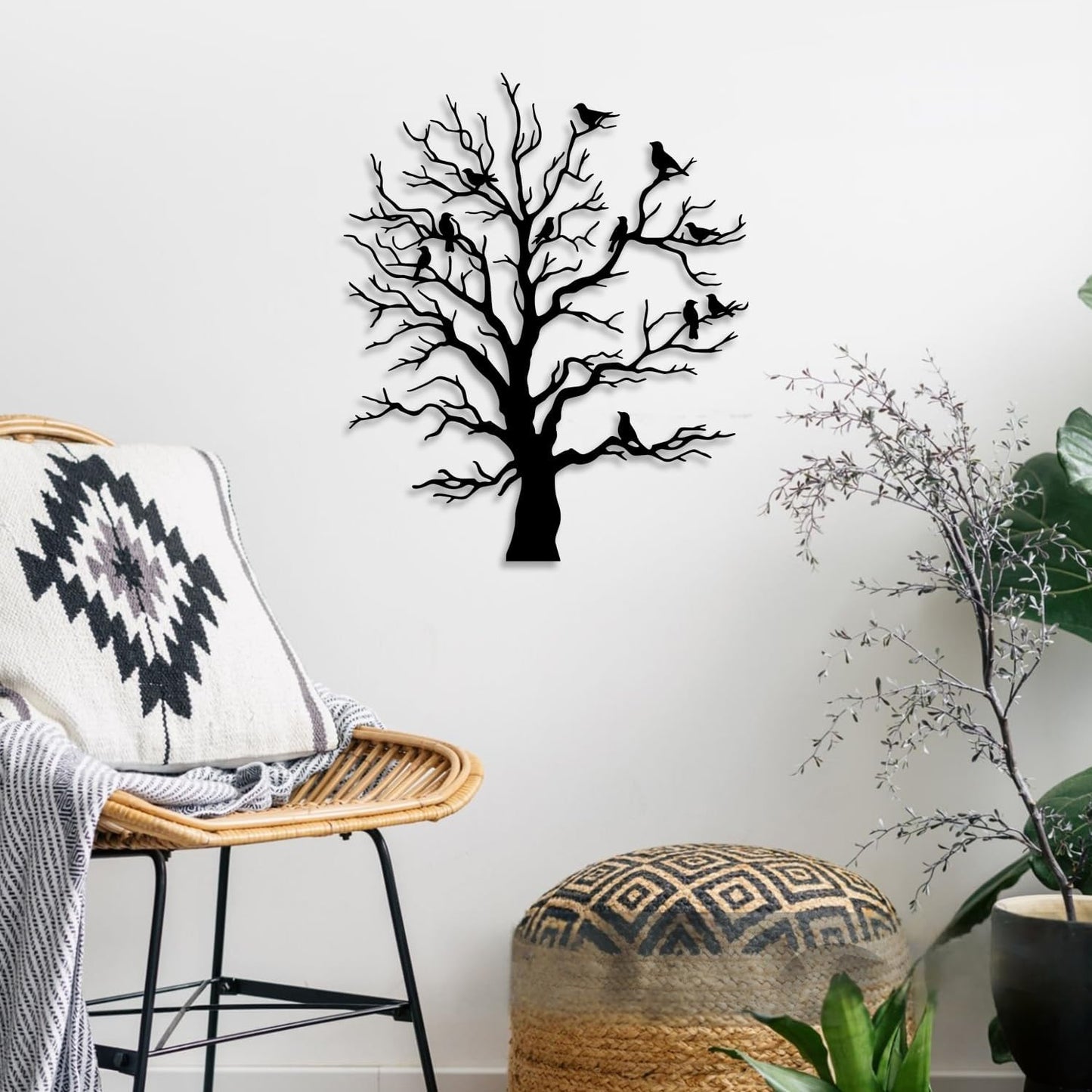 Tree Bird Metal Wall Decor - Rustic Farmhouse Room Decor Simple Black Wall Art Home Decor for Living Room, Bedroom, Dining Room, Courtyard (Black)