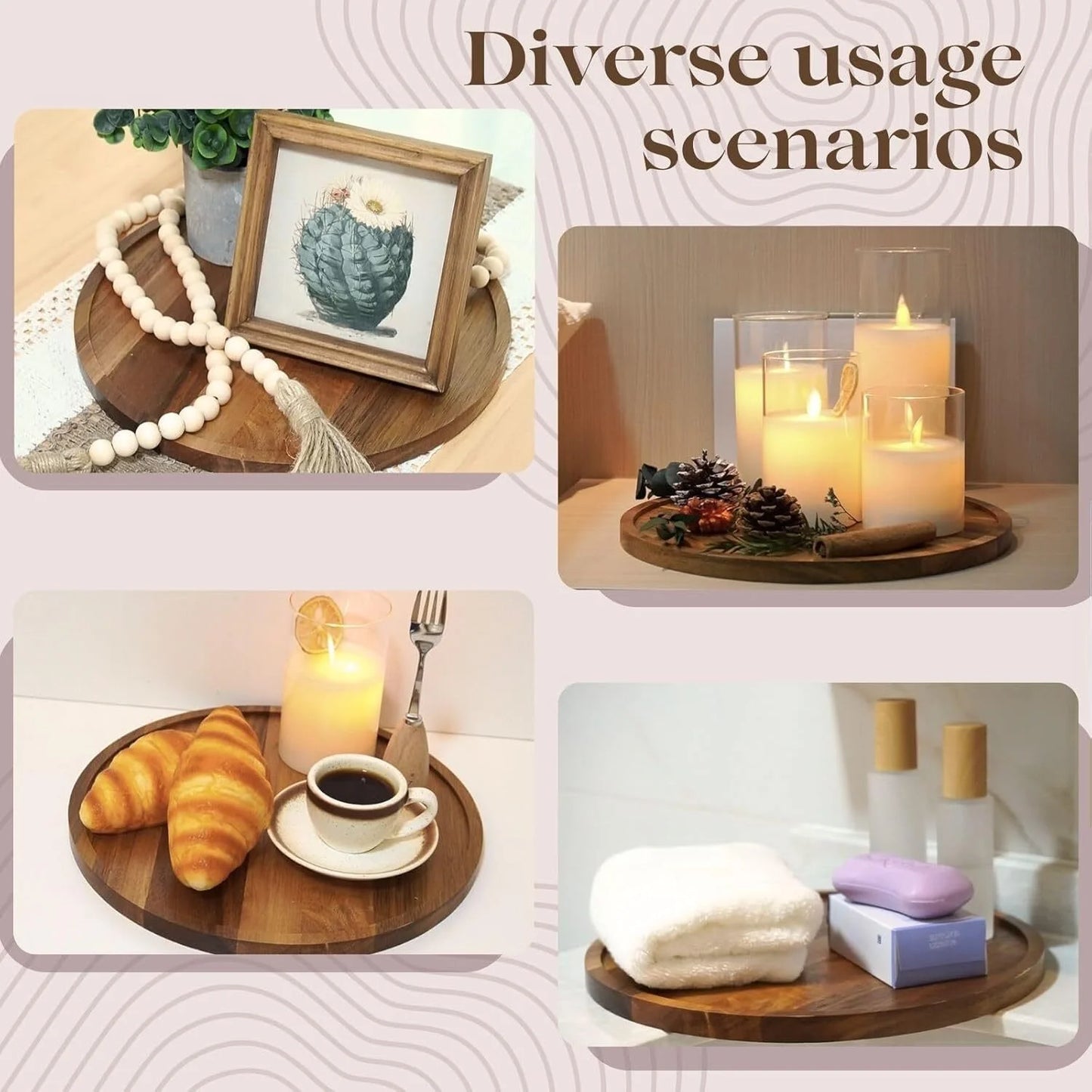 10 Inches Candle Holder Tray Home Decor, Acacia round Wood Tray for Coffee Table, Coffee Table Tray,Small Wooden Serving Tray, Decorative Trays for Home Decor(1 Pack)