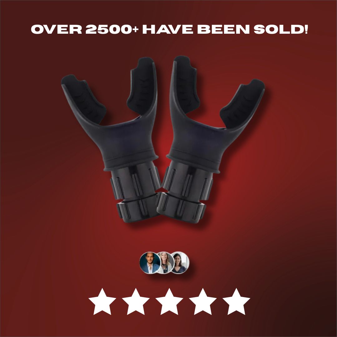 Black archery bow nocks on a red background with text and five-star rating.