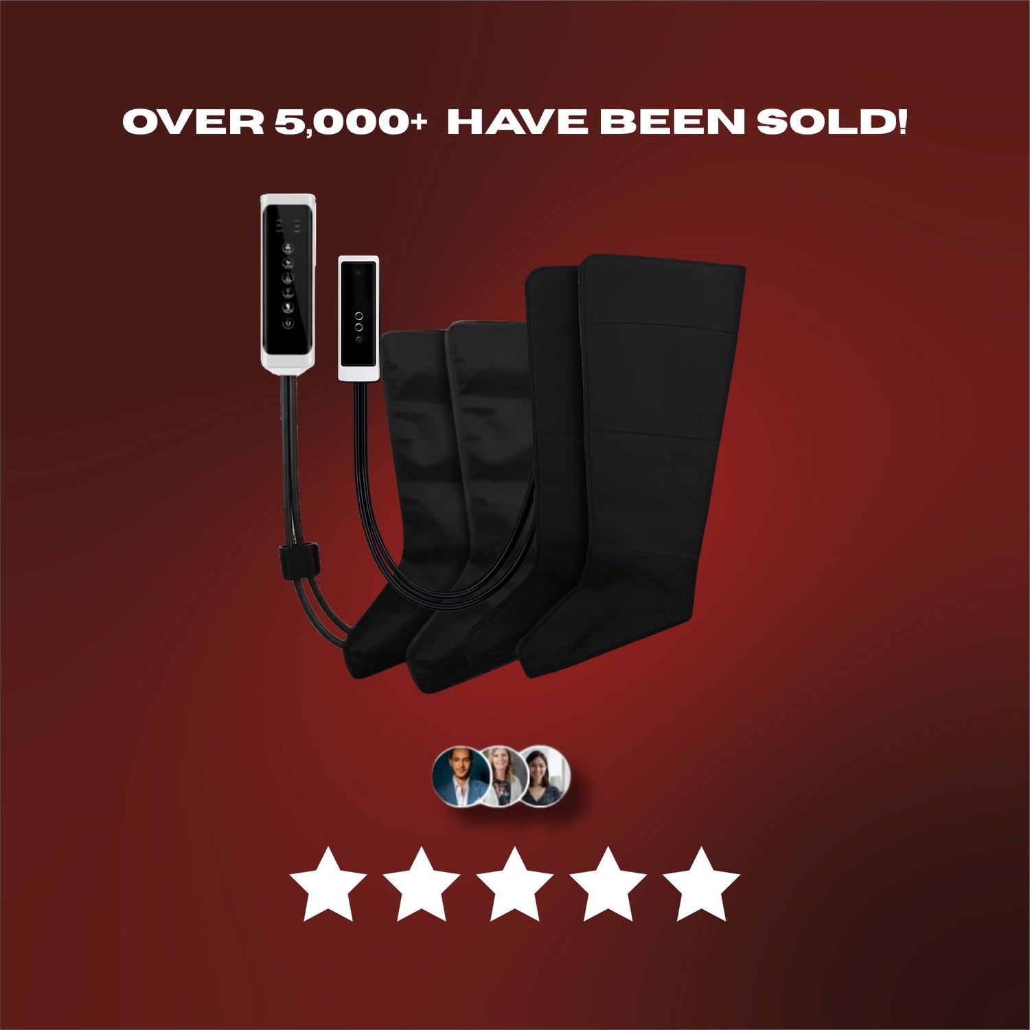 Black foot care device with charging cable on a red background, featuring product sales and rating information.