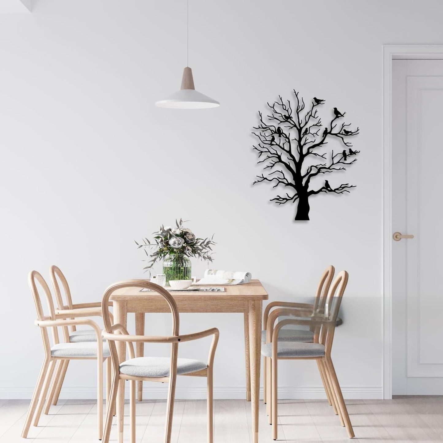 Tree Bird Metal Wall Decor - Rustic Farmhouse Room Decor Simple Black Wall Art Home Decor for Living Room, Bedroom, Dining Room, Courtyard (Black)
