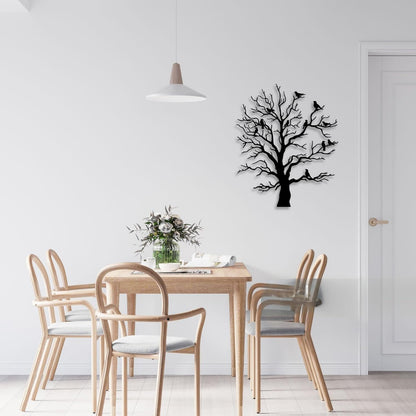 Tree Bird Metal Wall Decor - Rustic Farmhouse Room Decor Simple Black Wall Art Home Decor for Living Room, Bedroom, Dining Room, Courtyard (Black)