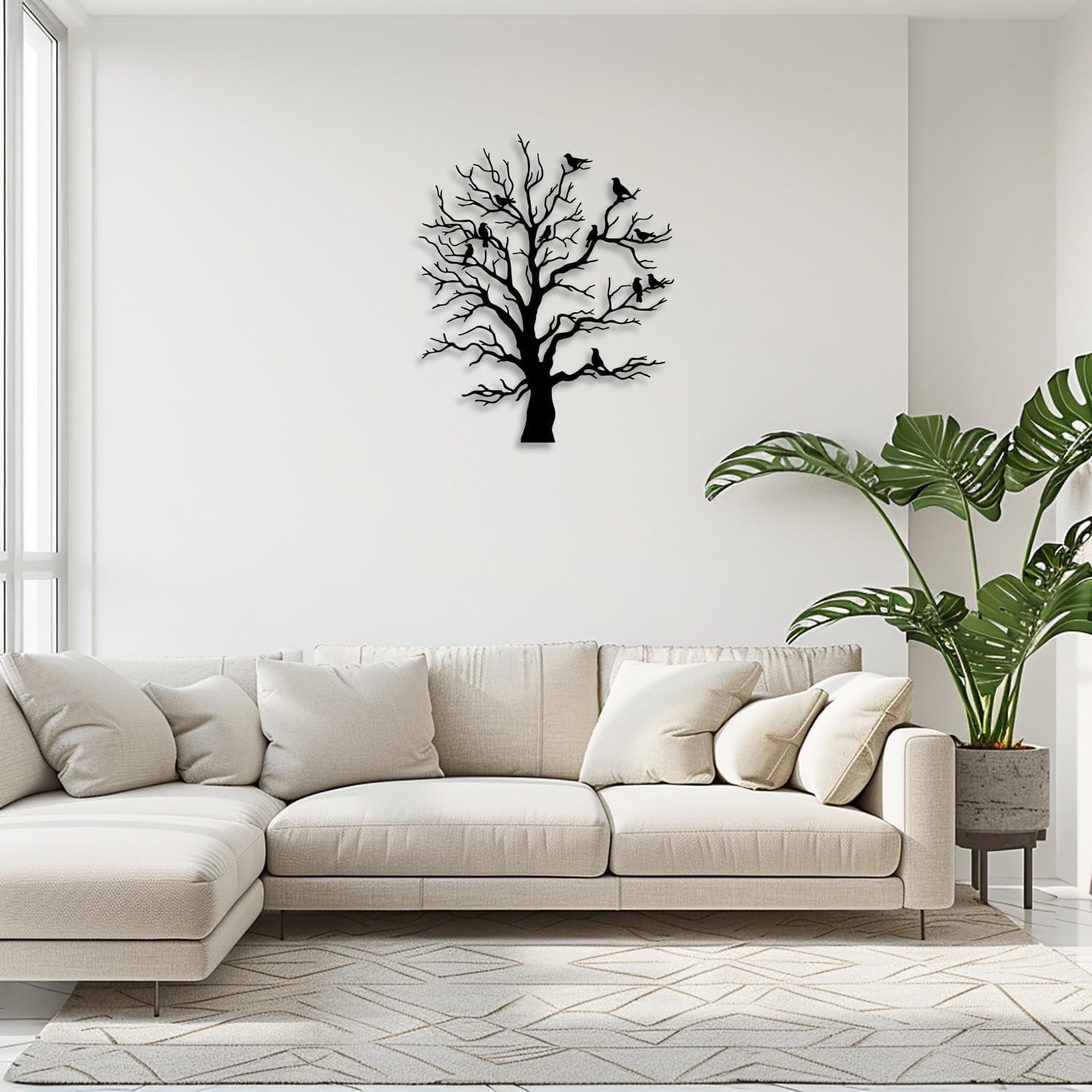 Tree Bird Metal Wall Decor - Rustic Farmhouse Room Decor Simple Black Wall Art Home Decor for Living Room, Bedroom, Dining Room, Courtyard (Black)