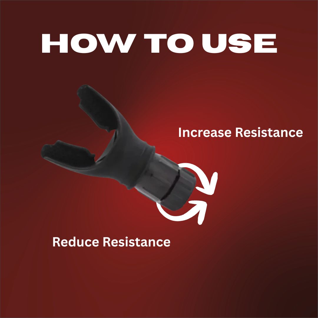 Instructions on how to use a resistance device with text 'How to Use', 'Increase Resistance', and 'Reduce Resistance' on a red background.