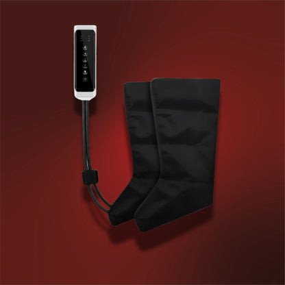 Black heating pads with a control unit on a red background