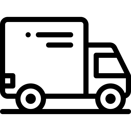 Icon of a delivery truck in teal on a white background